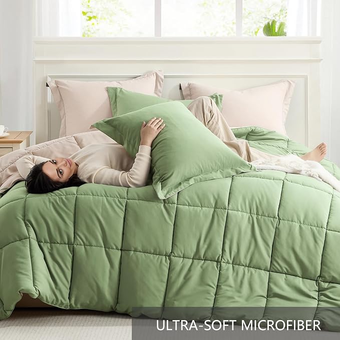 Homelike Moment King Size Comforter Set Sage Green, Comforters King Size Bed Set - Image 5