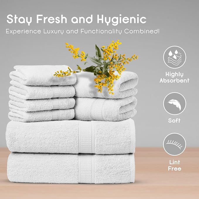 Ariv Towels Pack of 8, Premium Cotton Towel Set, Super Soft, Quick Dry - Image 2