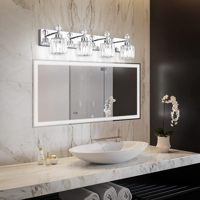 PRESDE 4-Light Crystal Bathroom Lights Fixtures Chrom Modern Wall Lighting Over - Image 8