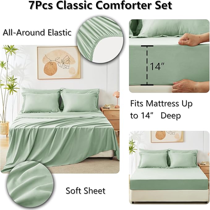 CozyLux King Size Comforter Set Sage Green - Image 5
