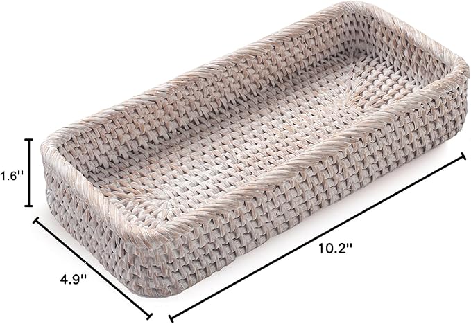 Rattan Bathroom Vanity Trays Toilet Tank Baskets Long Narrow Hand Towel Storage - Image 2