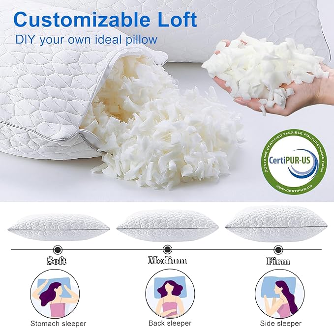 Cooling Pillows Queen Size Set of 4, Shredded Memory Foam Pillows, Adjustable - Image 4