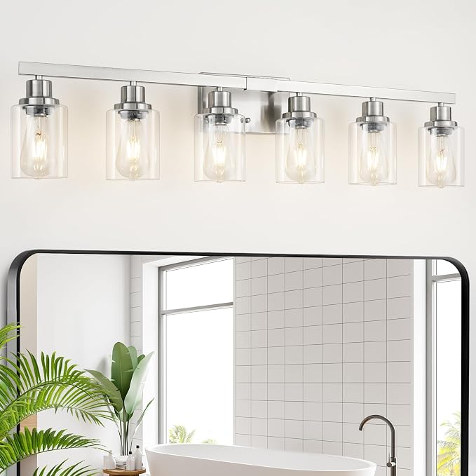 Bathroom Vanity Light, 6-Light Nickel Modern Matte Wall Sconce Lighting - Image 8