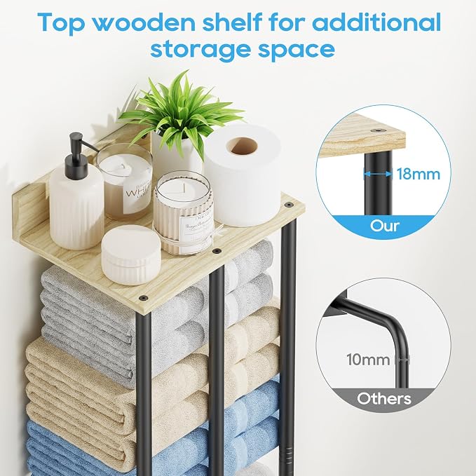 Towel Racks for Bathroom Wall Mounted, 3 Bar Wall Towel Rack for Rolled Towels - Image 7