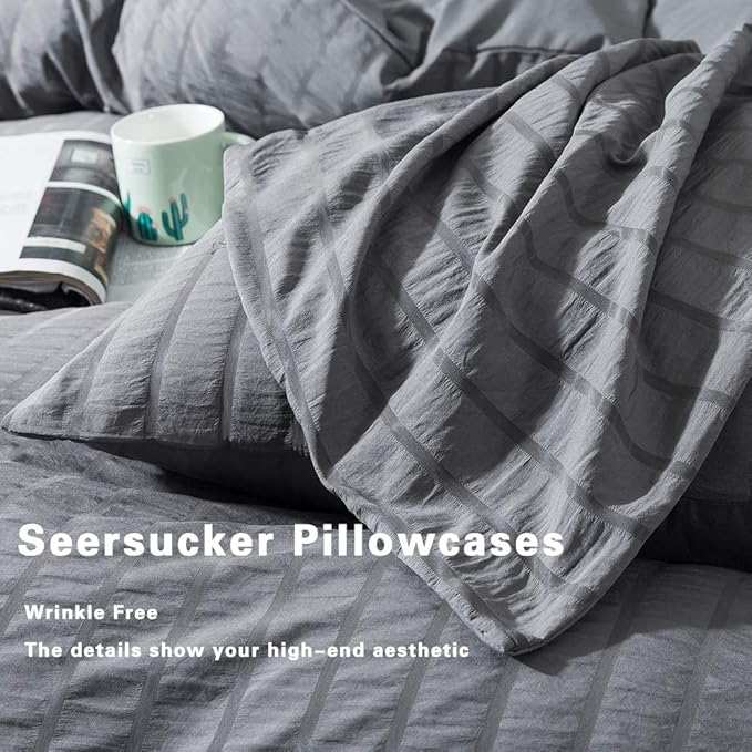 AveLom Seersucker Duvet Cover Set California King Size, 3 Pieces, Textured - Image 5