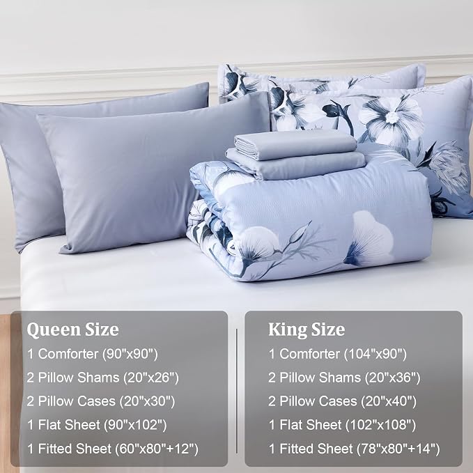 Luxudecor Floral Comforter Set Queen Size 7 Piece, Elegant Gradient Floral - Image 7