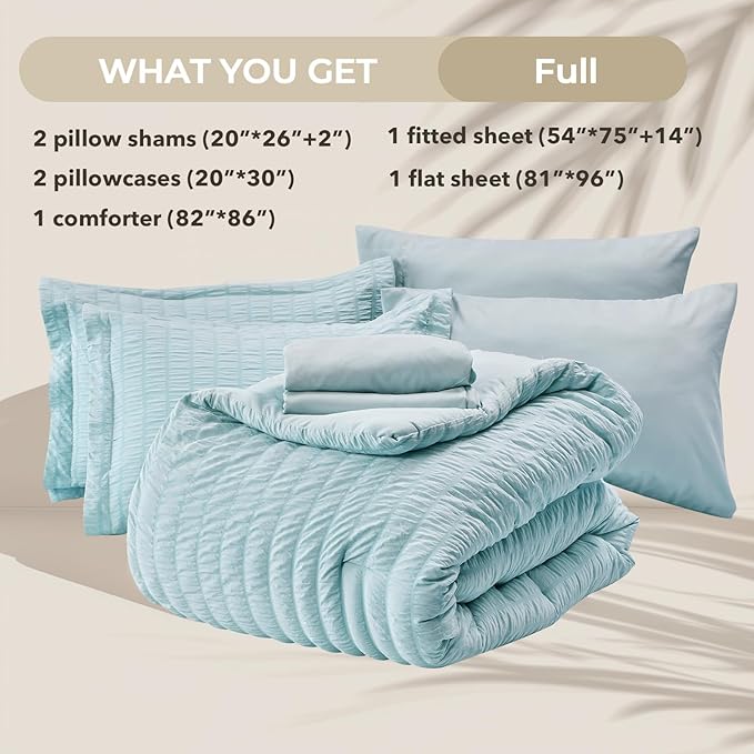 HYMOKEGE Lake Blue Full Size Comforter Sets Seersucker 7 Pieces, All Season - Image 5