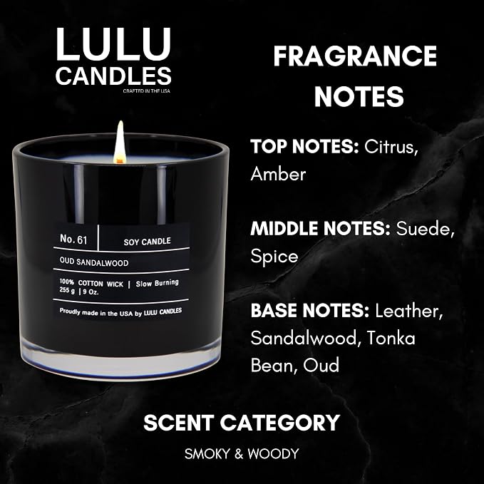 Lulu Candles | Oud Sandalwood | Smells Smokey & Woody | Luxury Scented Soy Jar - Image 3