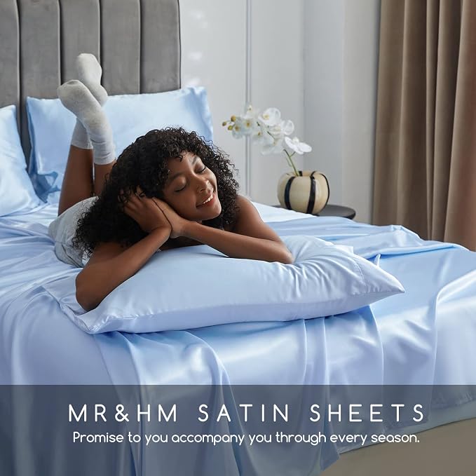 MR&HM Satin Bed Sheets, Queen Size Sheets Set - Image 6