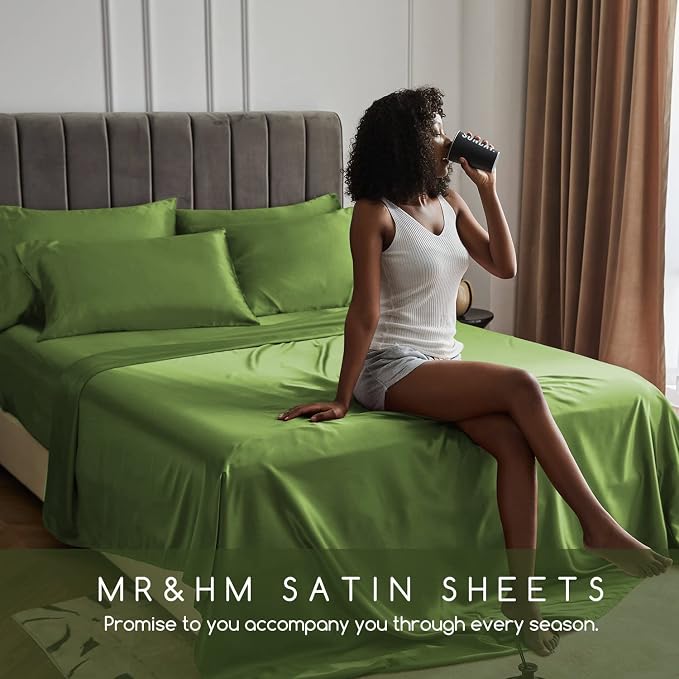 MR&HM Satin Bed Sheets, King Size Sheets Set - Image 6