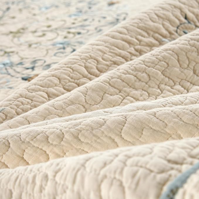 Quilt Set Floral Leaves 3D Embroidery Pattern 3 PCS Cotton Reversible Quilted - Image 9