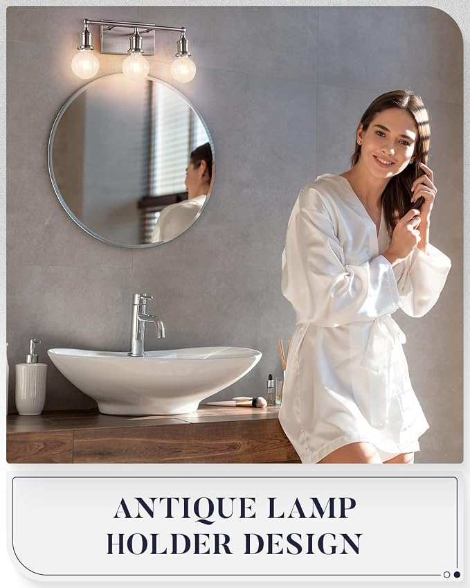 3-Light Vanity Light Fixture, Modern Brushed Nickel Wall Sconce Light Fixture - Image 8