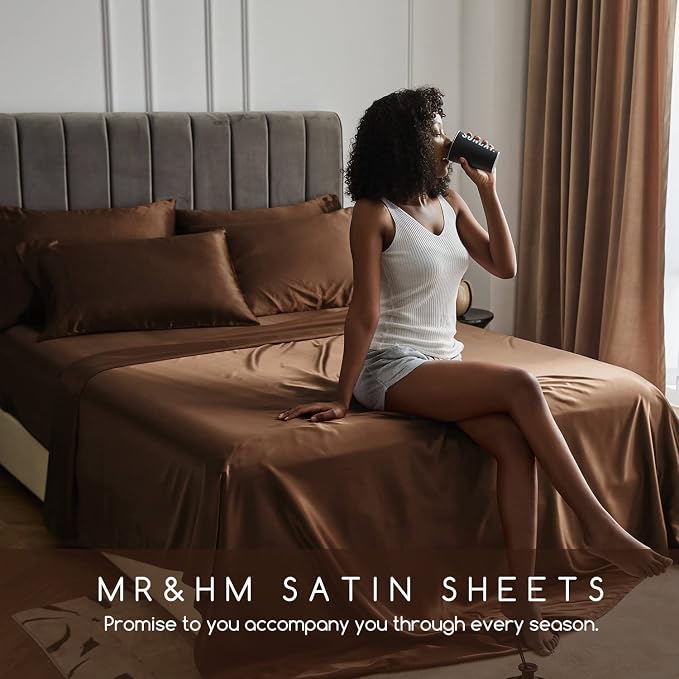 MR&HM Satin Bed Sheets, Queen Size Sheets Set - Image 6