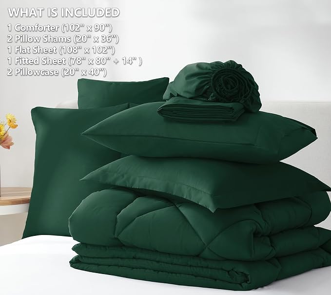 CozyLux King Size Comforter Set Emerald Green - Image 6