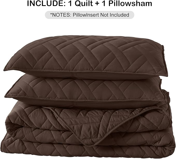 HORIMOTE HOME Quilt Set Twin Size Chocolate, Classic Geometric Diamond Stitched - Image 7