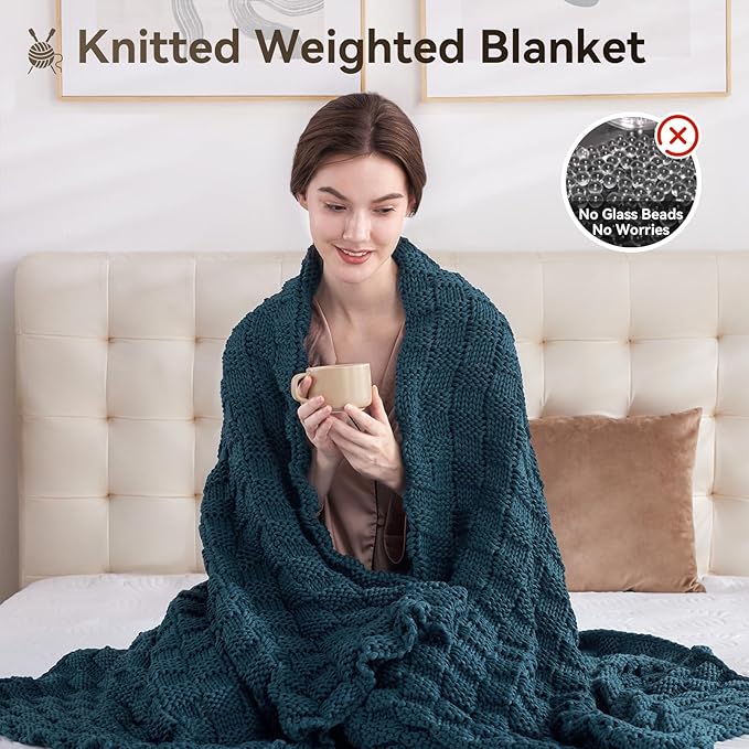 Knitted Weighted Blanket for Adult, No Beads Heavy Blanket 50” x 60'' 7lbs - Image 5