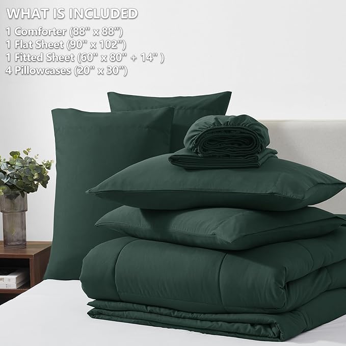 CozyLux Queen Comforter Set Forest Green, 7 Pieces Bed in a Bag, All Season - Image 6