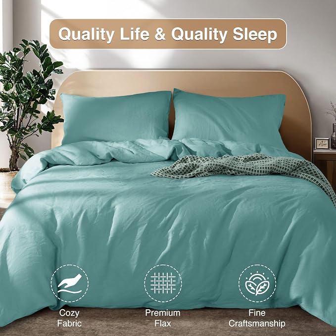 SONORO KATE 100% French Linen Duvet Cover Queen Size, Soft Breathable - Image 7