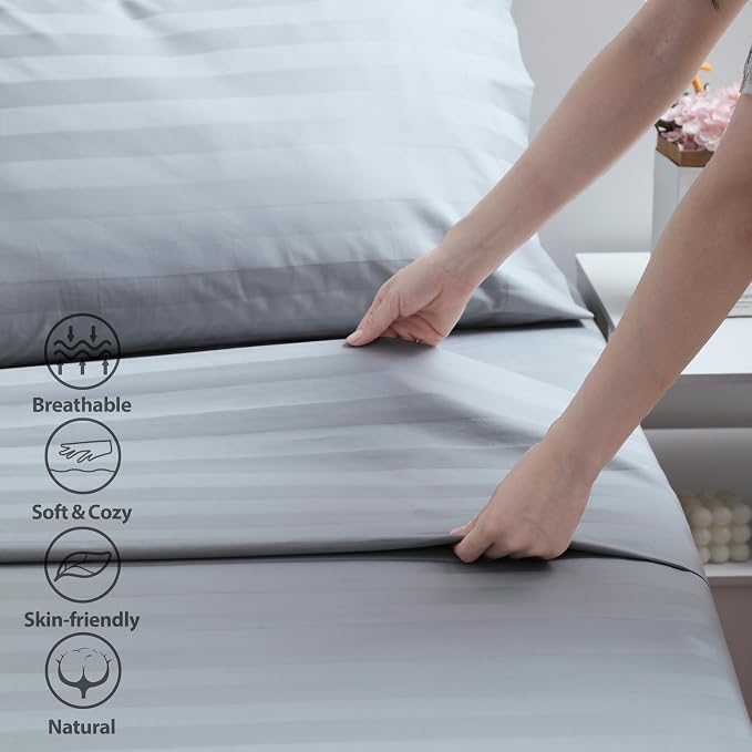 Cotton Cal King Flat Sheet Only, 600 Thread Count 100% Egyptian Cotton Top - Image 3