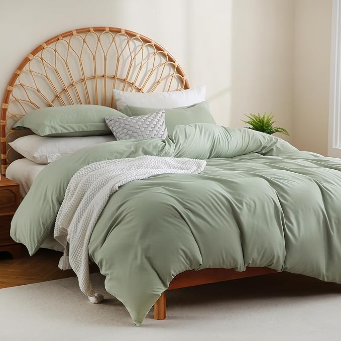 JSD Sage Green Duvet Cover Set King Size, 3 Piece Duvet Cover - Image 6