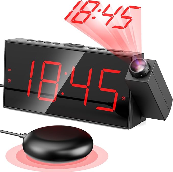Mesqool Projection Alarm Clock, Loud Vibrating Alarm Clock by Mesqool