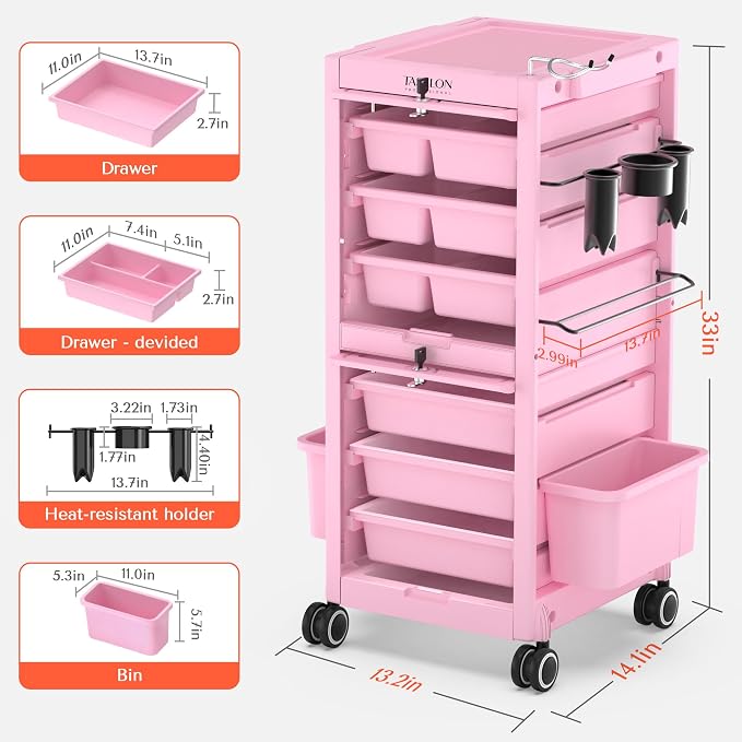 TASALON Pink Lockable Salon Cart - Image 6