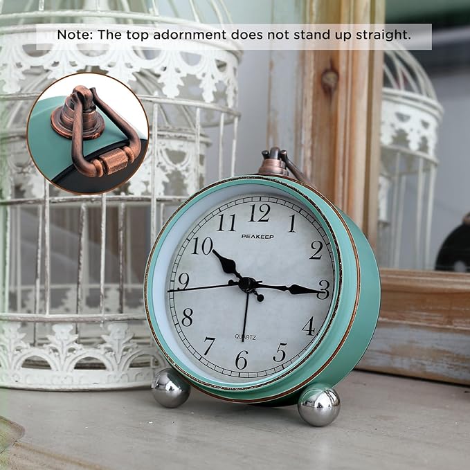 Peakeep 4" Small Battery Operated Antique Retro Analog Alarm Clock - Image 2