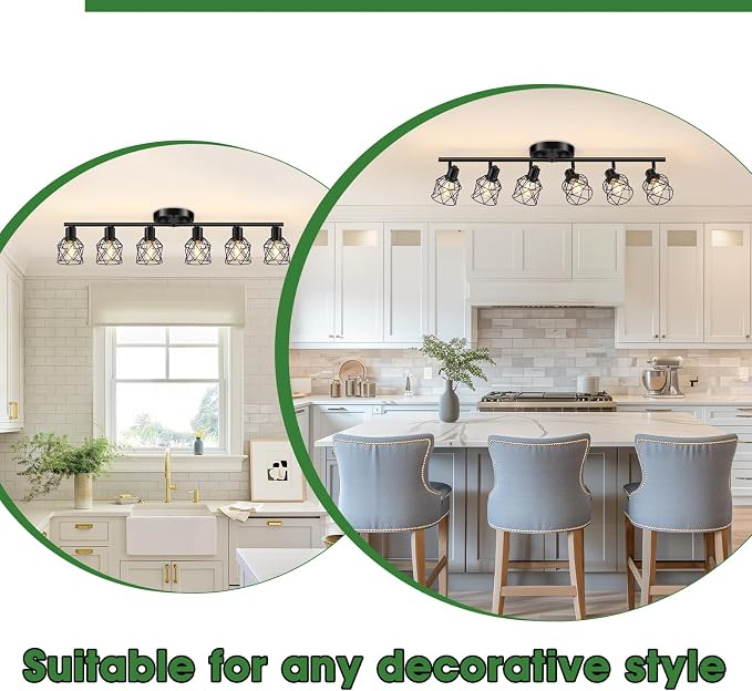 Baocuz 6-Lights Black Semi Flush Mount Ceiling Light, Rotatable Kitchen Track - Image 5