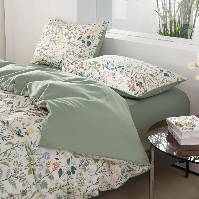 mixinni Flower Duvet Cover Twin XL Size, Sage Green Floral Duvet Cover Soft - Image 2