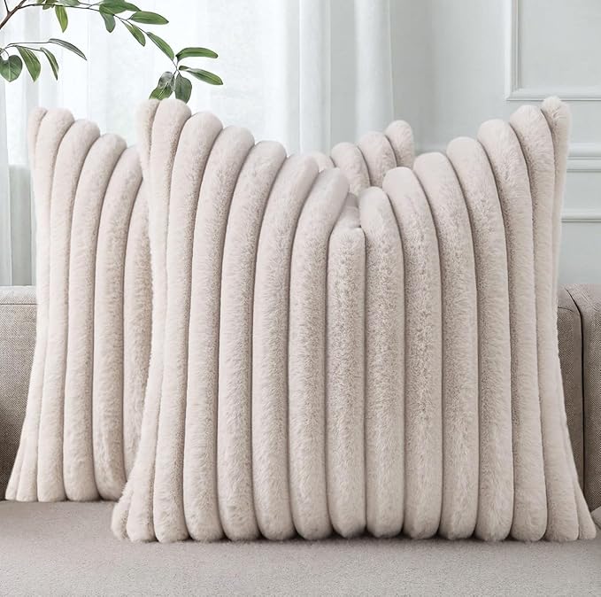 Pallene Faux Fur Plush Throw Pillow Covers 22x22 Set of 2, Luxury Soft Fluffy by PALLENE