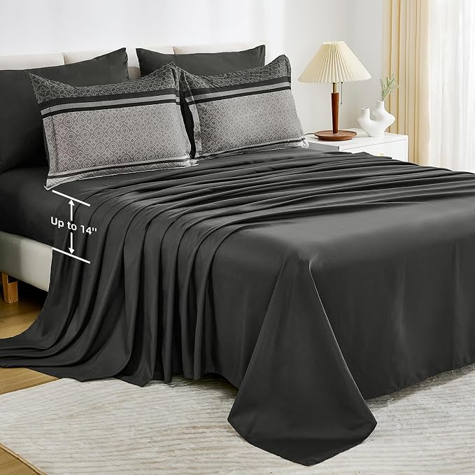 WONGS BEDDING 7 Pieces Comforter Set Queen Size, Dark Grey Black Striped Bed in - Image 6