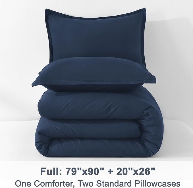 Litanika Navy Blue Comforter Full Size Set, 3 Pieces Lightweight Solid Bedding - Image 9