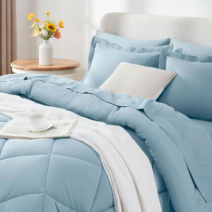 CozyLux King Size Comforter Set Light Blue - Image 9