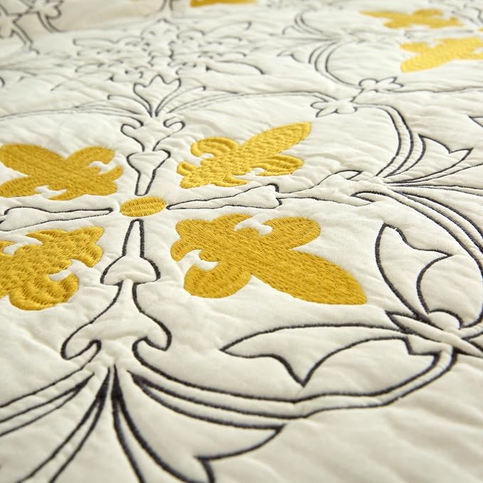 ROOMLIFE Quilt Set Full Size 3D Floral Iris Embroidery Pattern 3-Piece Cotton - Image 7