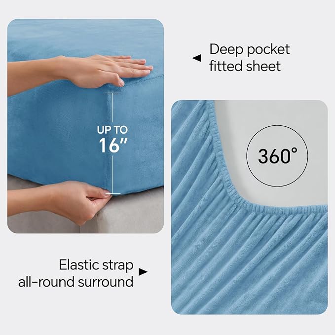 BEDELITE Flannel Sheets King Size Forever Blue - Image 4