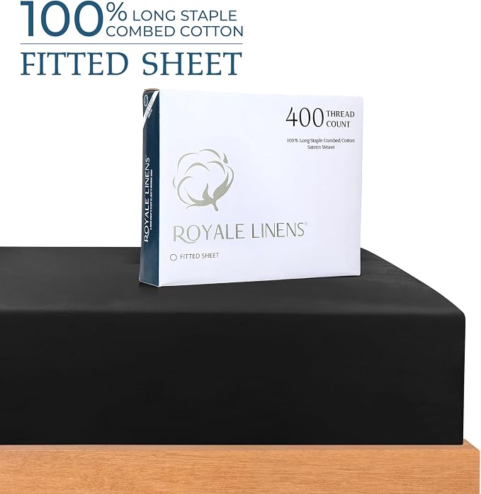 Royale Linen 400 Thread Count 100% American Grown Cotton Fitted Sheet Twin Size - Image 2
