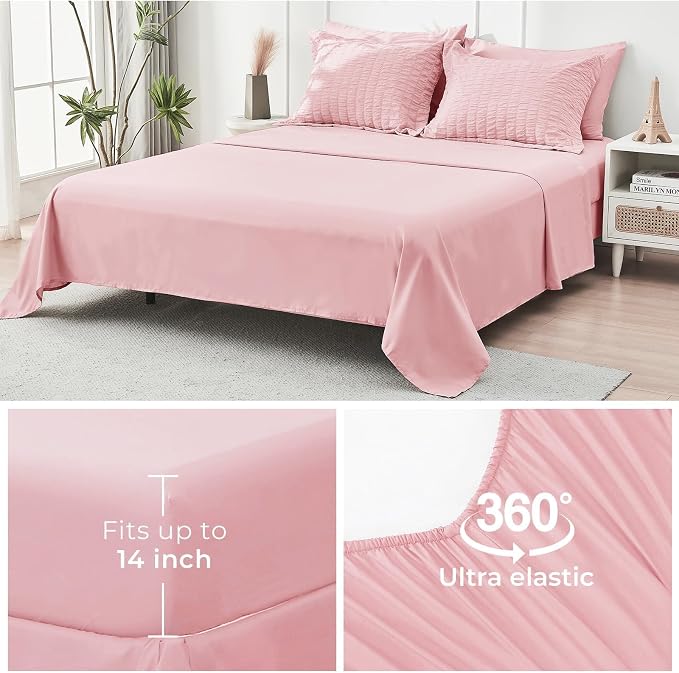 HYMOKEGE Pink California King Comforter Set Seersucker 7 Pieces, All Season - Image 7