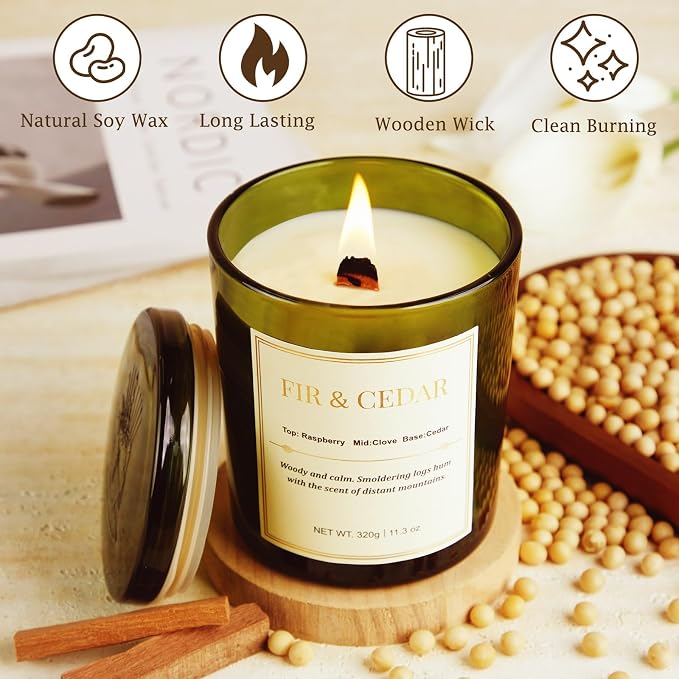 2 Pack Wood Wick Scented Candle Gift Set –Balsam Fir & Cedarwood Natural Soy - Image 3
