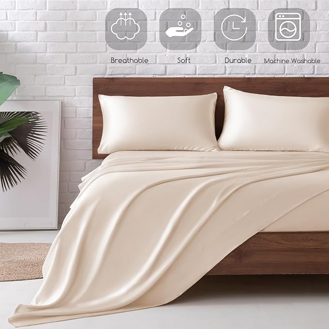 MR&HM Satin Bed Sheets, Twin Size Sheets Set - Image 5