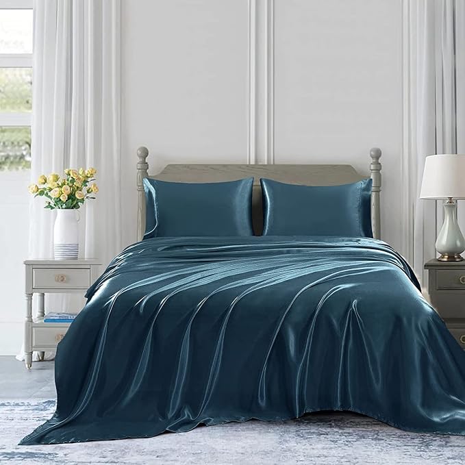Homiest Deep Sea Blue Satin Flat Sheet - Image 5