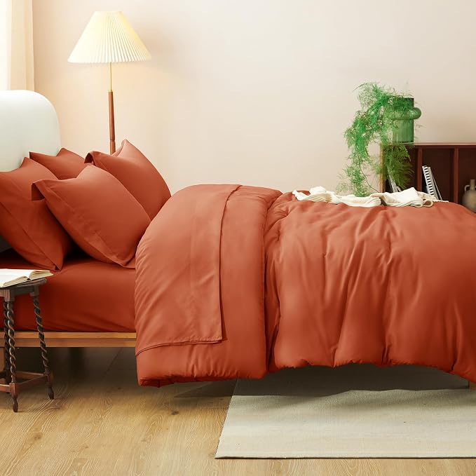 CozyLux Queen Comforter Set Burnt Orange, 7 Pieces Bed in a Bag Queen Size - Image 8