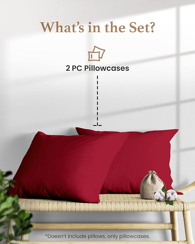1000 TC Burgundy Standard Pillowcases Set of 2 100% Egyptian Cotton Pillow Cases - Image 2