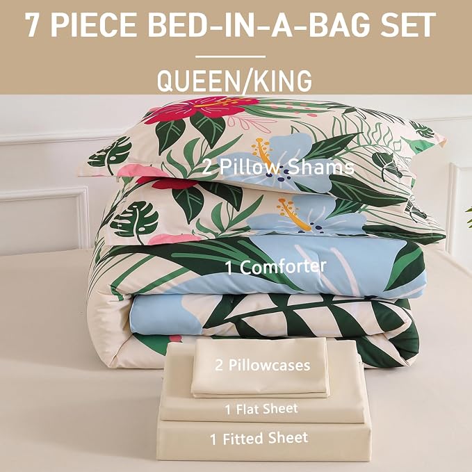 Yogeneg 7 Piece Bed in a Bag King Size Comforter Set Beige Bedding Set - Image 6