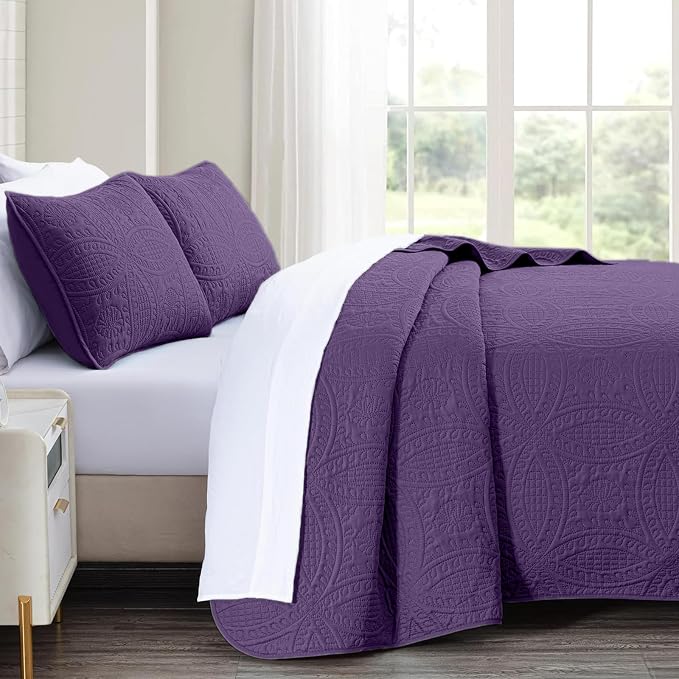 akkialla Purple Twin Quilt Set, Ultrasonic Lightweight Bedspread Coverlet - Image 4
