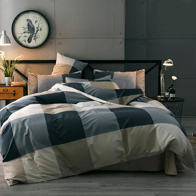 mixinni Twin Size Checkered Duvet Cover Set by mixinni