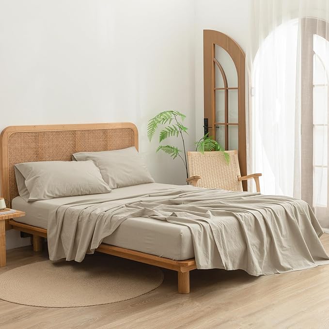 BESTOUCH Flat Sheet Only 100% Washed Cotton Linen Feel Wrinkle-Free, - Image 3