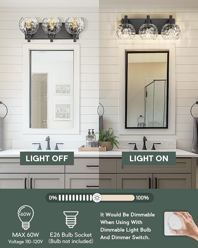 Bathroom Light Fixtures Over Mirror, 3-Light Matte Black Vanity Light - Image 6
