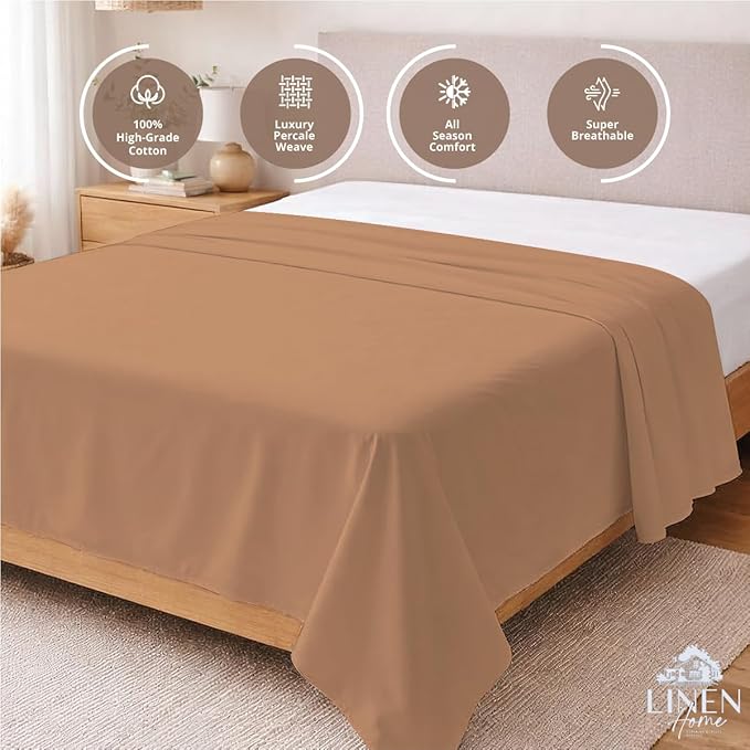 Linen Home 100% Cotton Percale 1 Flat Sheet, Full Size - Image 3