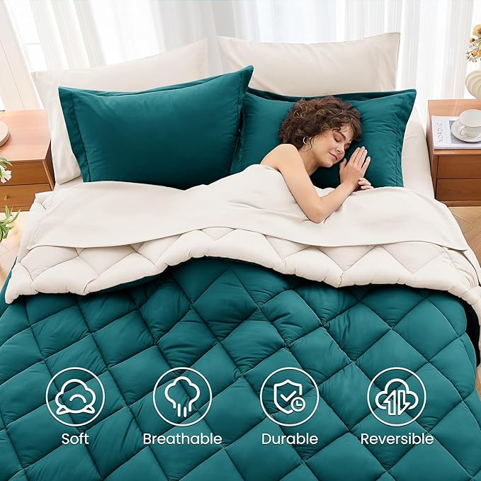 MUXHOMO 7 Pieces California King Comforter Set, Reversible Bed in a Bag Cal - Image 6
