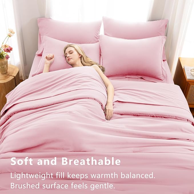 CozyLux Queen Comforter Set Pink, 7 Pieces Bed in a Bag Queen Comforter Set - Image 3